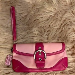 Coach pink leather and fabric wristlet